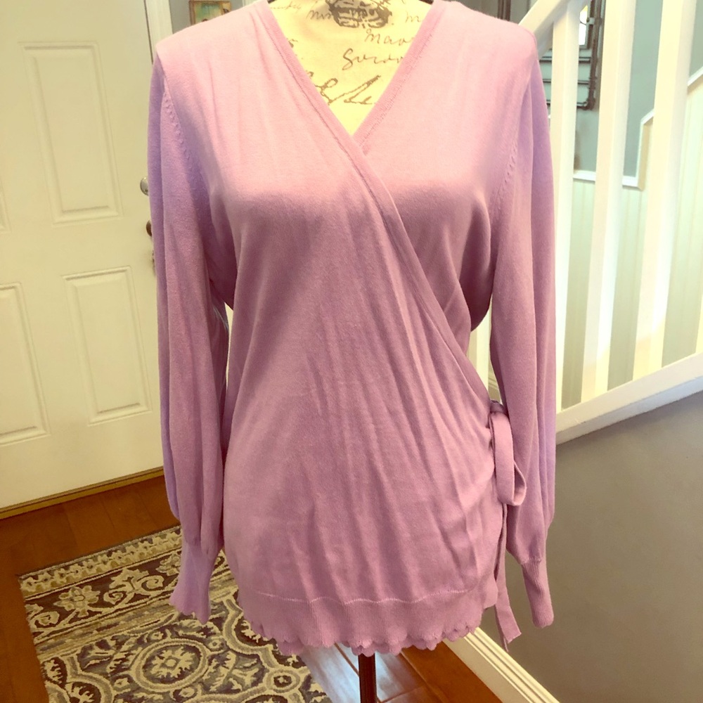 Isaac Mizrahi lilac wrap sweater NWT